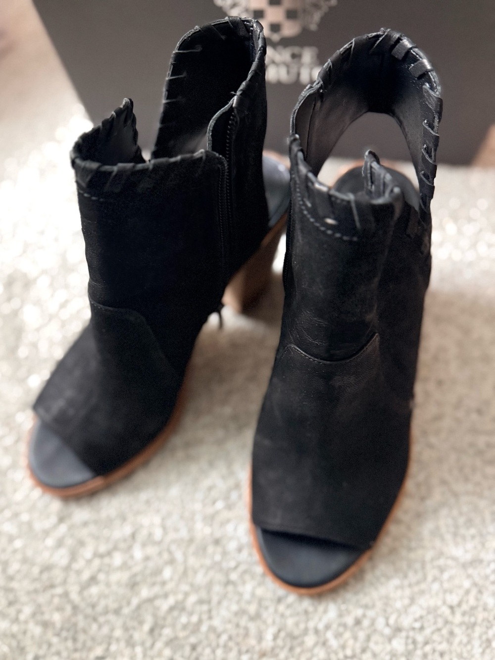 Vince Camuto Black Peep-Toe Suede Ankle Booties